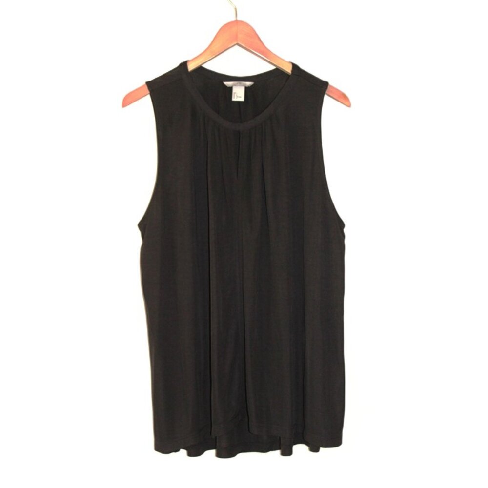 H&M Smocked Keyhole-Accent Sleeveless Blouse in Black (Large)